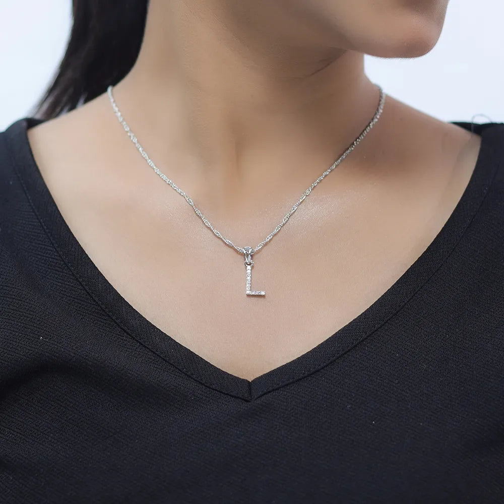 925 Silver "L" Initial Chain Pendant - 925 sterling silver pendant by Tassya Silver