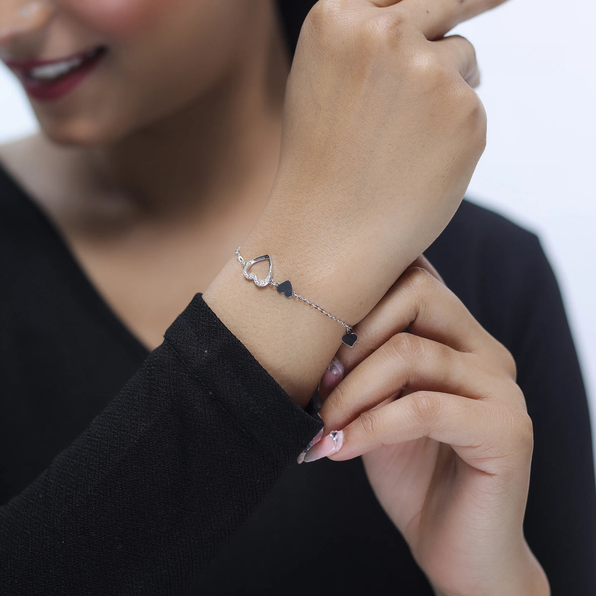925 Silver Double Heart Bracelet - 925 sterling silver bracelet by Tassya Silver