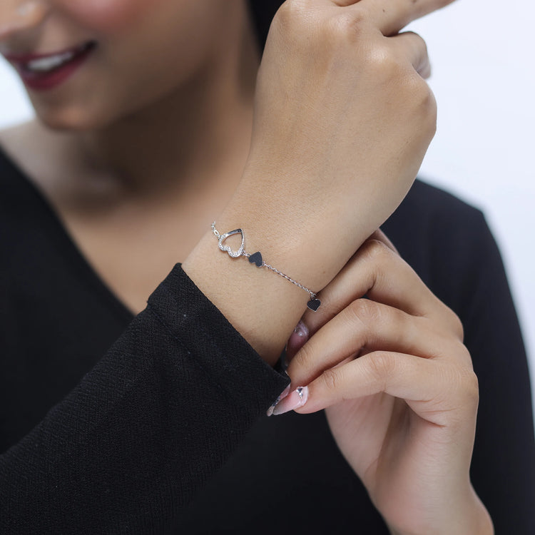 925 Silver Double Heart Bracelet - 925 sterling silver bracelet by Tassya Silver