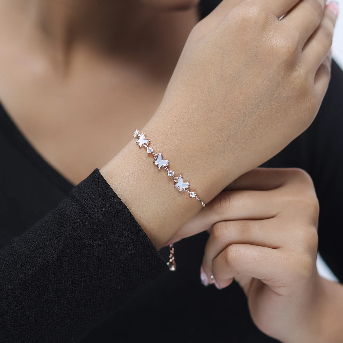 925 Silver Butterfly Sparkle Bracelet - 925 sterling silver bracelet by Tassya Silver
