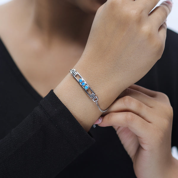 925 Silver Minimalist Opal Accent Bracelet