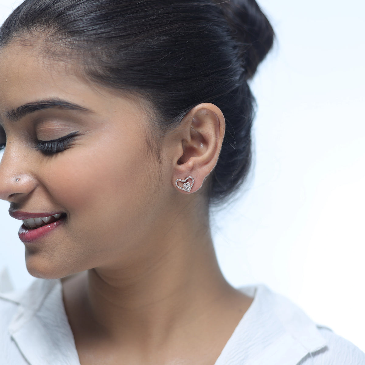 925 Silver Rose Gold Nested Heart Sparkle Studs - 925 sterling silver earrings by Tassya Silver