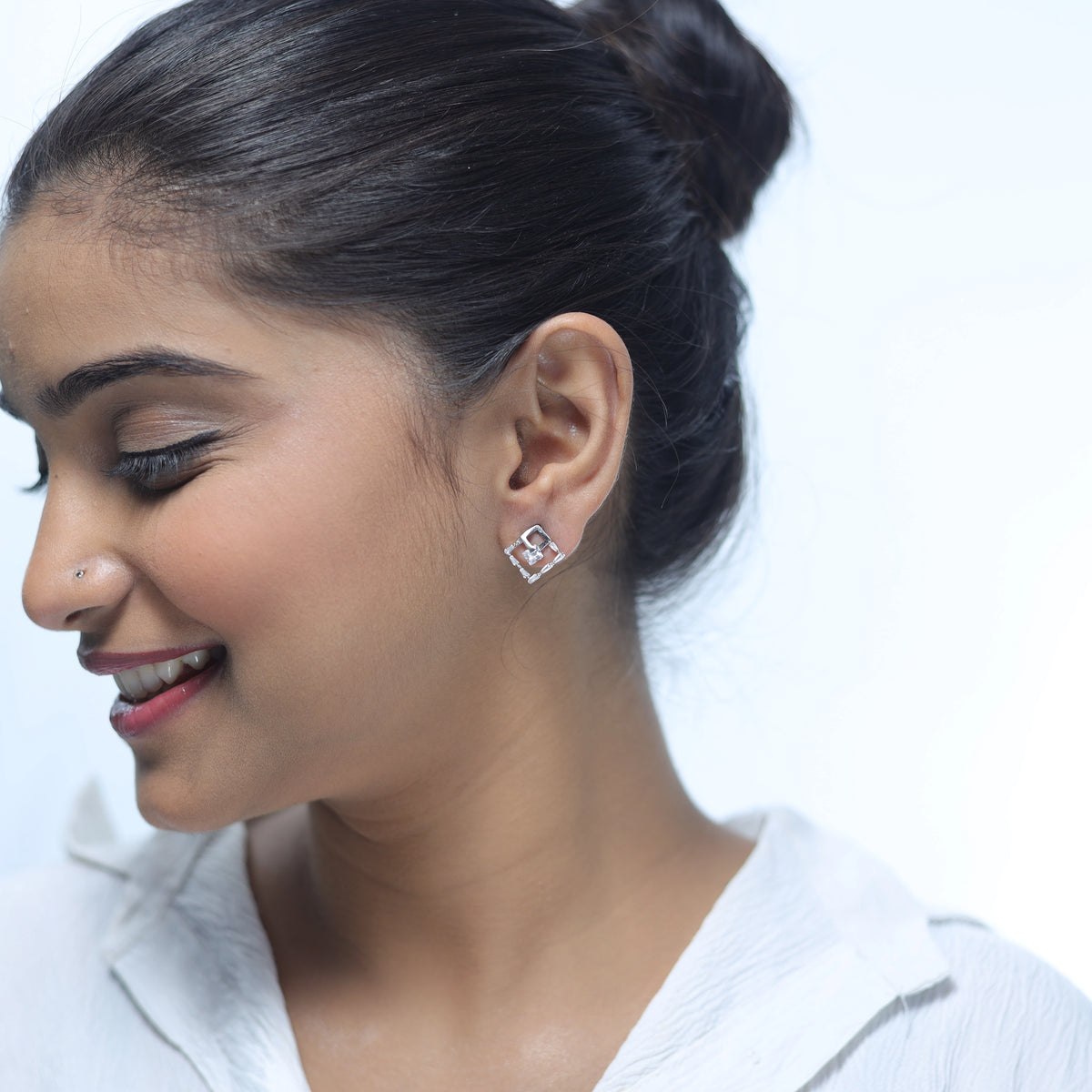 925 Silver Our Leaf Sparkle Studs - 925 sterling silver earrings by Tassya Silver