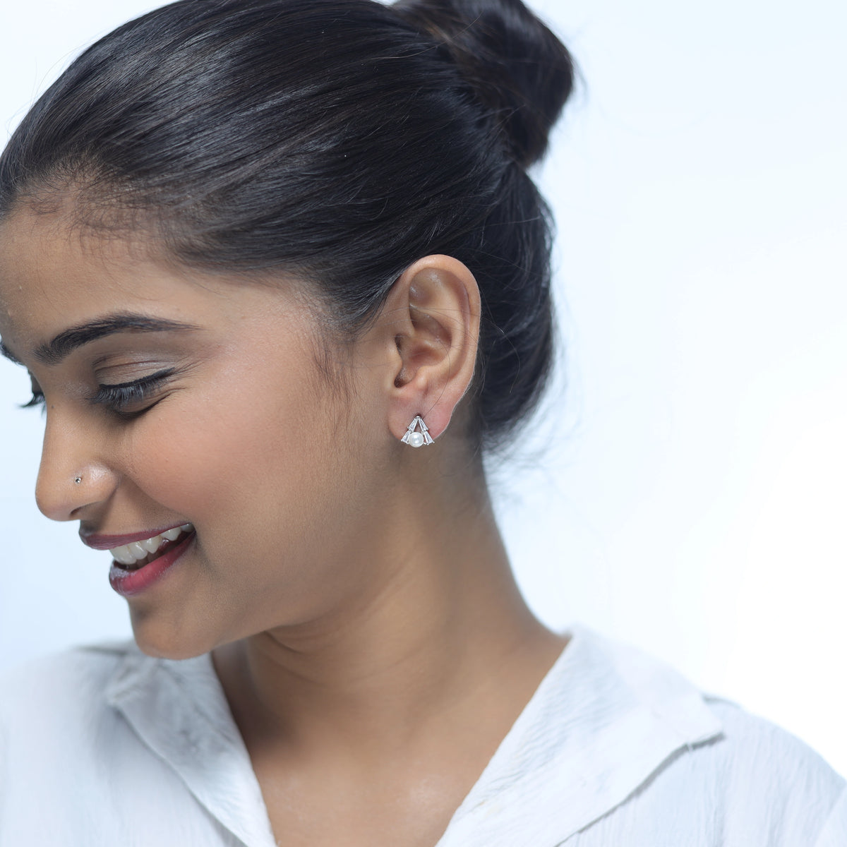 925 Silver Pearl Prism Studs - 925 sterling silver earrings by Tassya Silver