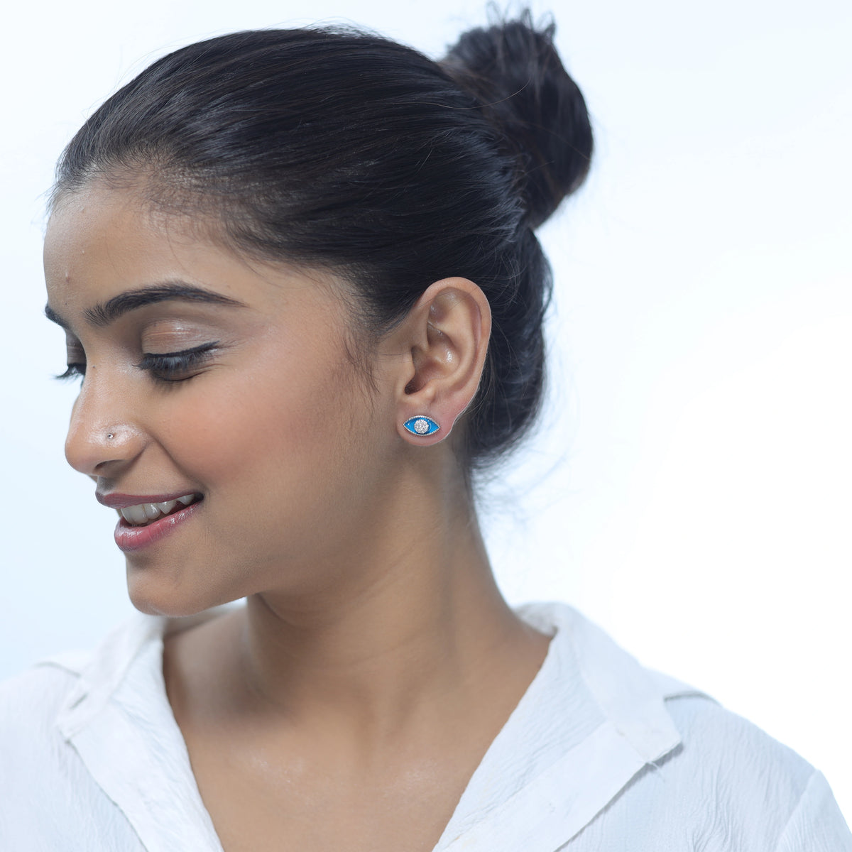925 Silver Blue Stone Eye Earrings - 925 sterling silver earrings by Tassya Silver