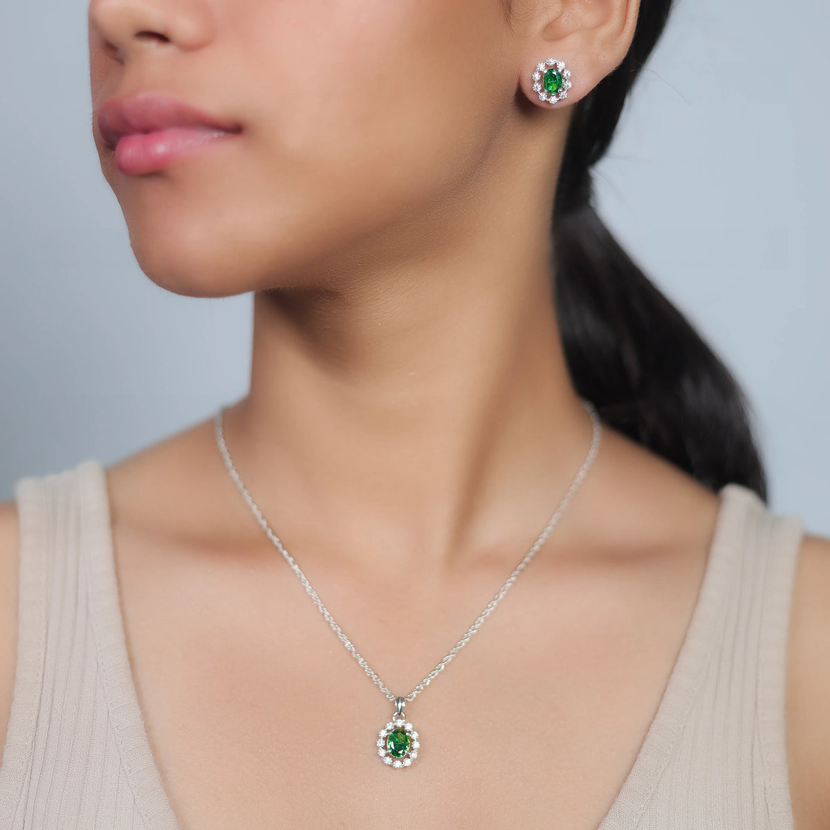 925 Silver Elara Green Radiance Set - 925 sterling silver jewellery set by Tassya Silver