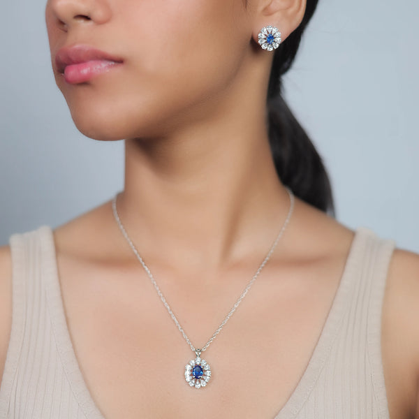 925 Silver Sapphire Bloom Radiance Earring Set