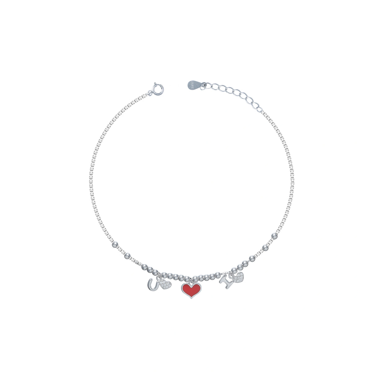 925 Silver Love Spark Red Heart Anklet - 925 sterling silver anklet by Tassya Silver