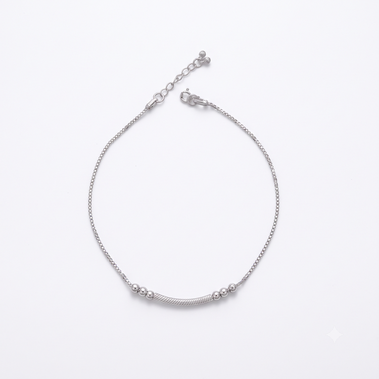 925 Silver Twisted Bar Bead Anklet (Pack of 2)