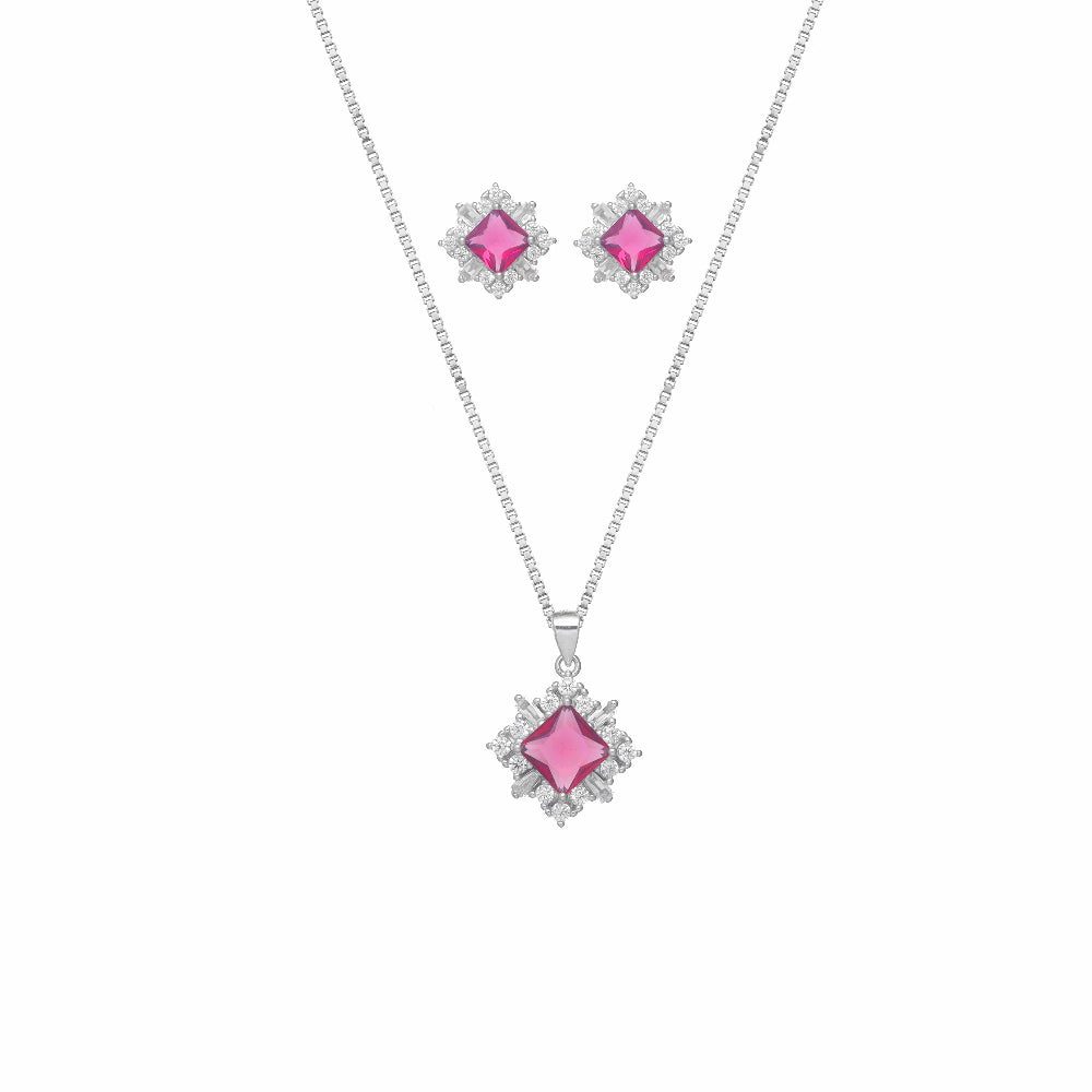 925 Silver Pink Starburst Chain Pendant - 925 sterling silver pendant by Tassya Silver