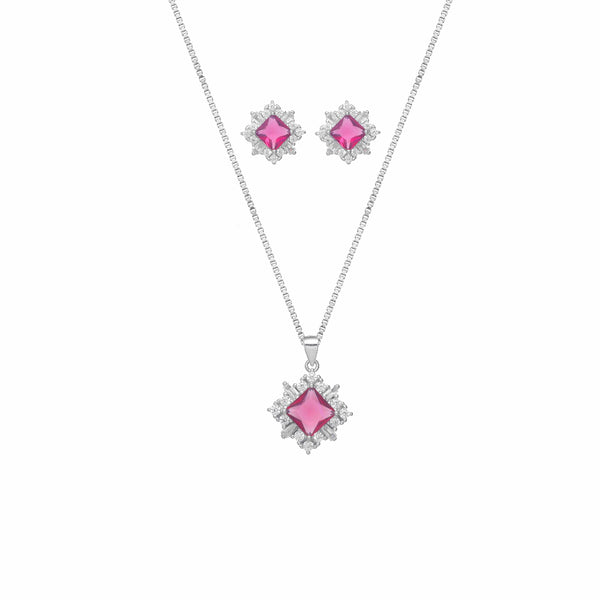 925 Silver Pink Starburst Chain Pendant
