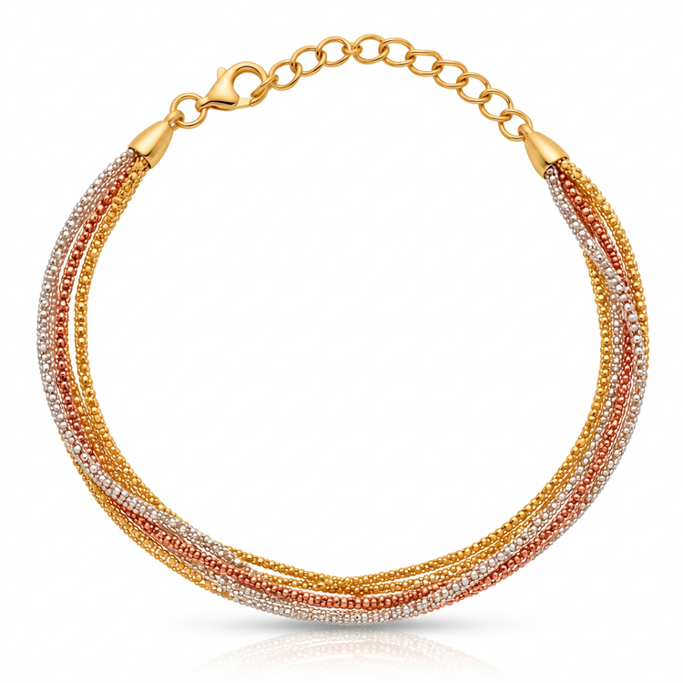 925 Silver Tricolor Luxe Multi-Strand Bead Bracelet