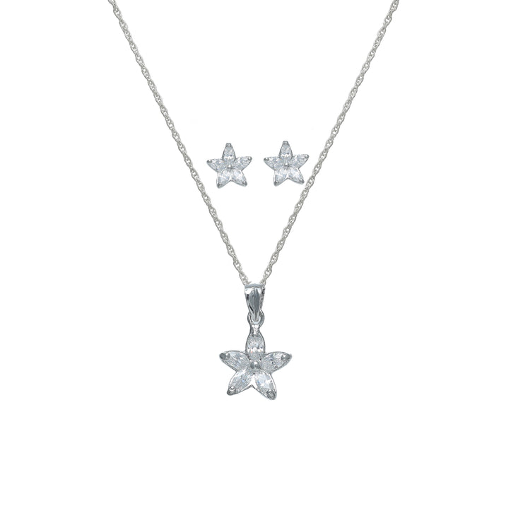 925 Silver Petal Star Chain Pendant Studs - 925 sterling silver earrings by Tassya Silver