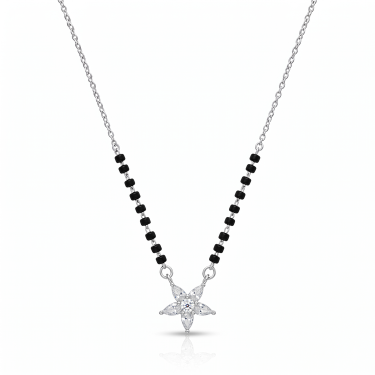 925 Silver Midnight Blossom Black Bead Mangalsutra