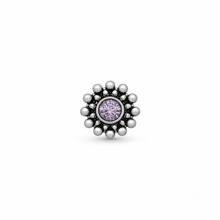 925 Silver Lilac Beaded Halo Nose Pin