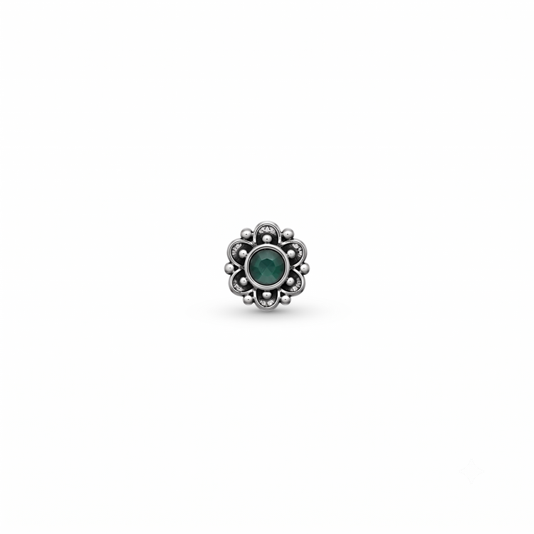 925 Silver Green Daisy Charm Nose Pin