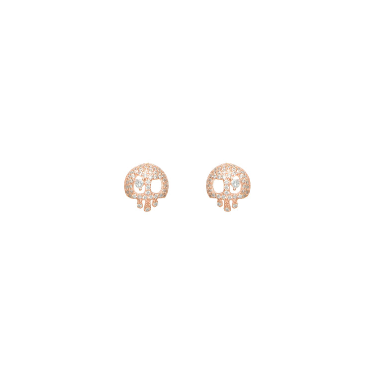925 Silver Rose Drip Skull Studs - 925 sterling silver earrings by Tassya Silver
