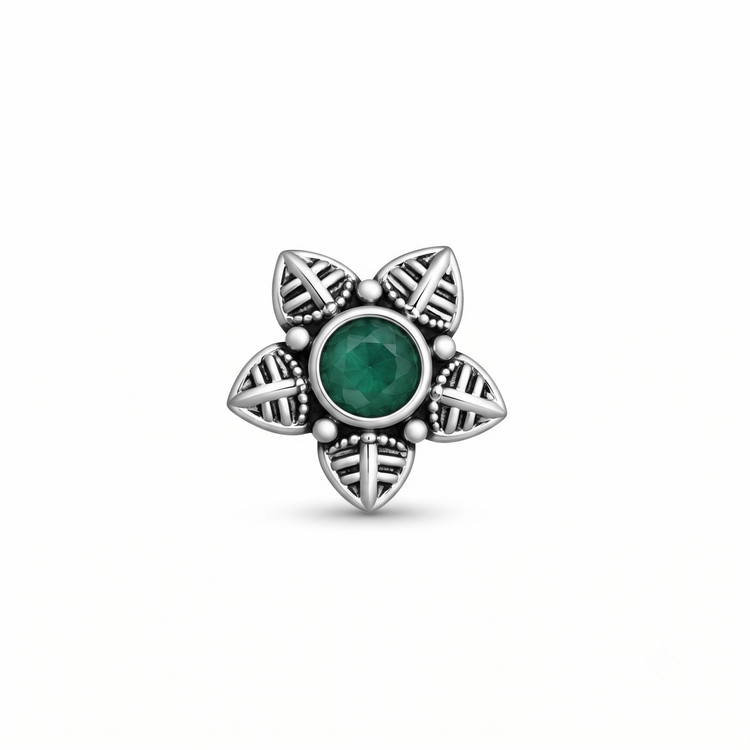 925 Silver Green Leaf Crown Nose Pin
