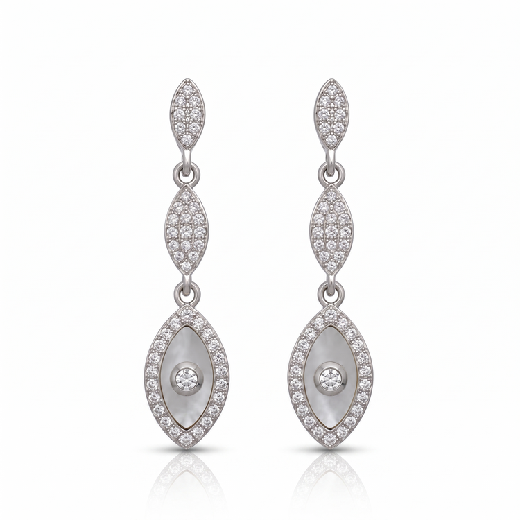 925 Silver Moonlit Marquise Pearl Drop Earrings