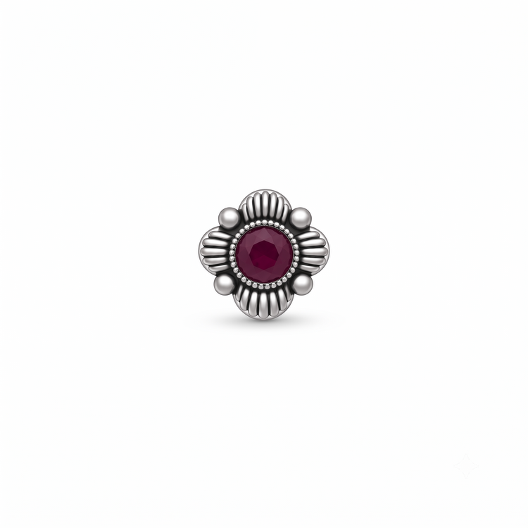 925 Silver Magenta Fluted Blossom Nose Pin