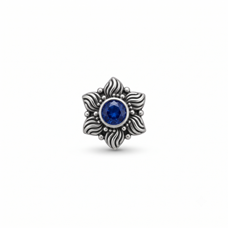 925 Silver Blue Ripple Blossom Nose Pin