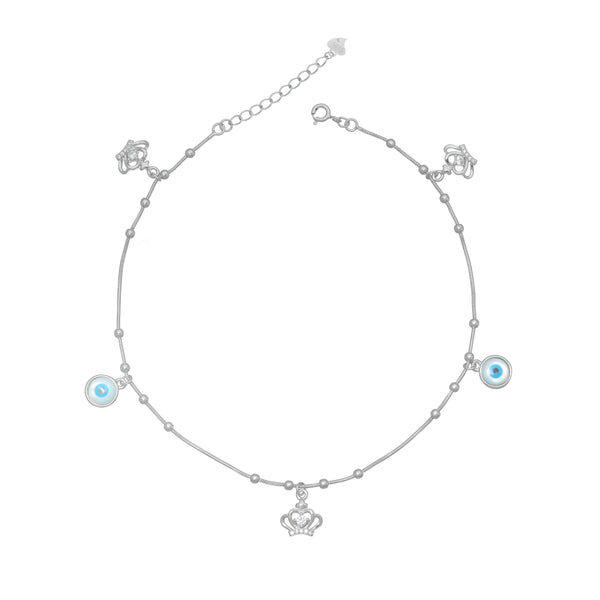 925 Silver Royal Evil Eye Crown Anklet