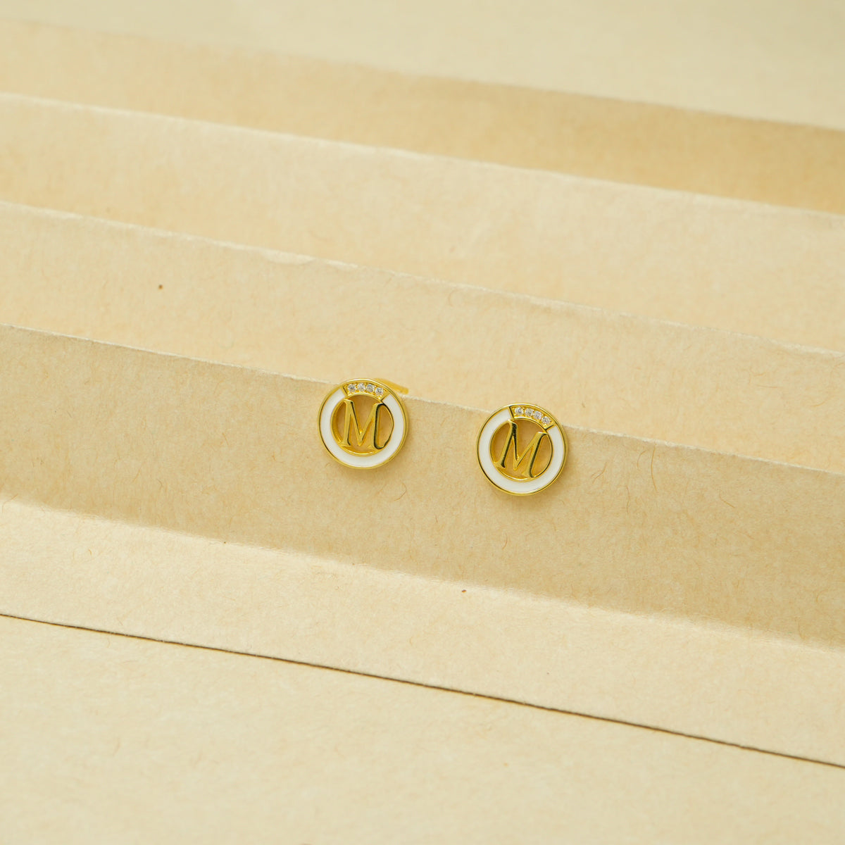 925 Silver Golden Initial M Studs for Baby