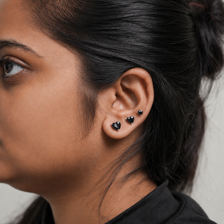 925 Silver Midnight Heart Unisex Stud Earrings