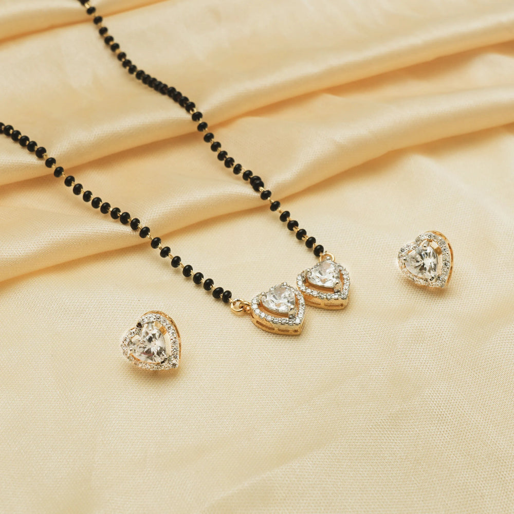 925 Silver Gold Twin Heart Mangalsutra Set - 925 sterling silver mangalsutra by Tassya Silver