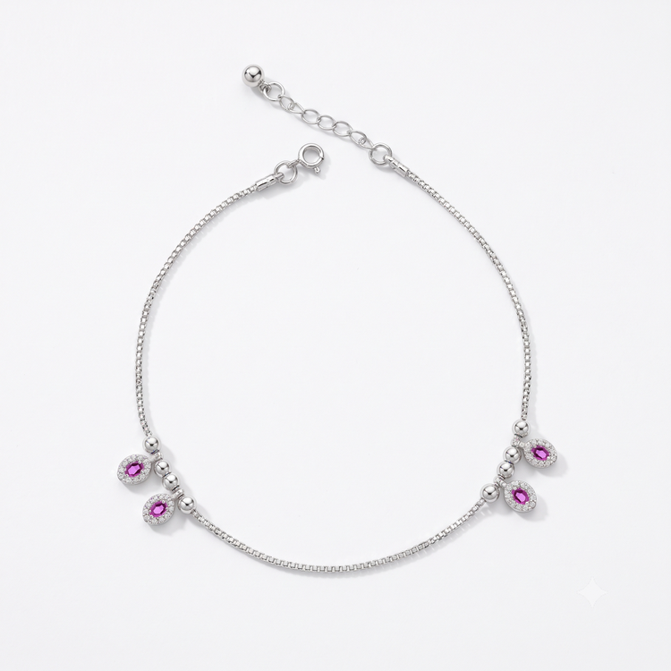 925 Silver Ruby Blossom Duo Charm Anklet (Pack of 2)