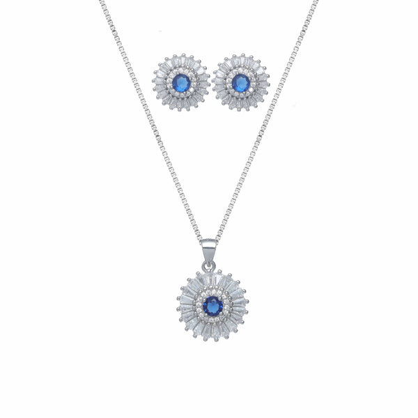 925 Silver Blue Sunburst Chain Pendant