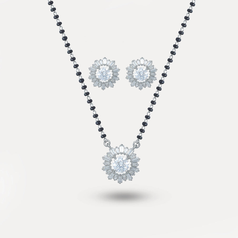 925 Silver Sunburst Glow Mangalsutra Set - 925 sterling silver mangalsutra by Tassya Silver