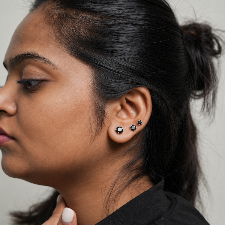 925 Silver Black Eclipse Unisex Stud Earrings