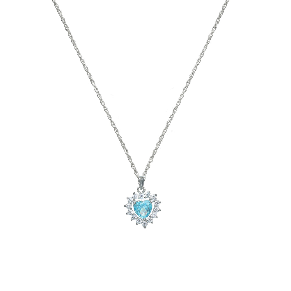 925 Silver Aqua Heart Pendant - 925 sterling silver pendant by Tassya Silver