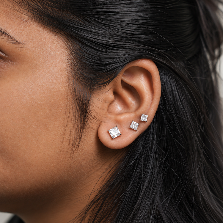 925 Silver Square Radiance Unisex Stud Earrings