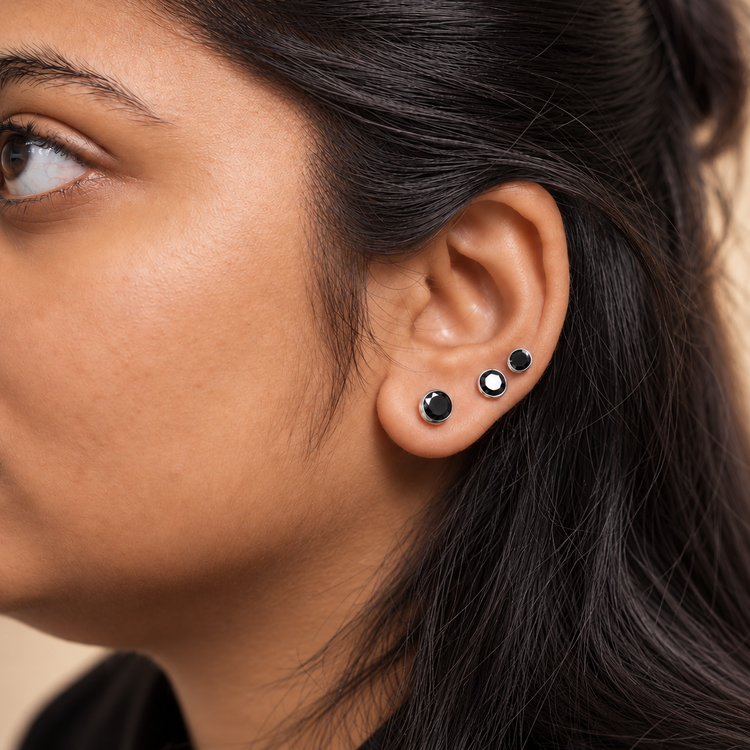 925 Silver Black Orbit Unisex Stud Earrings
