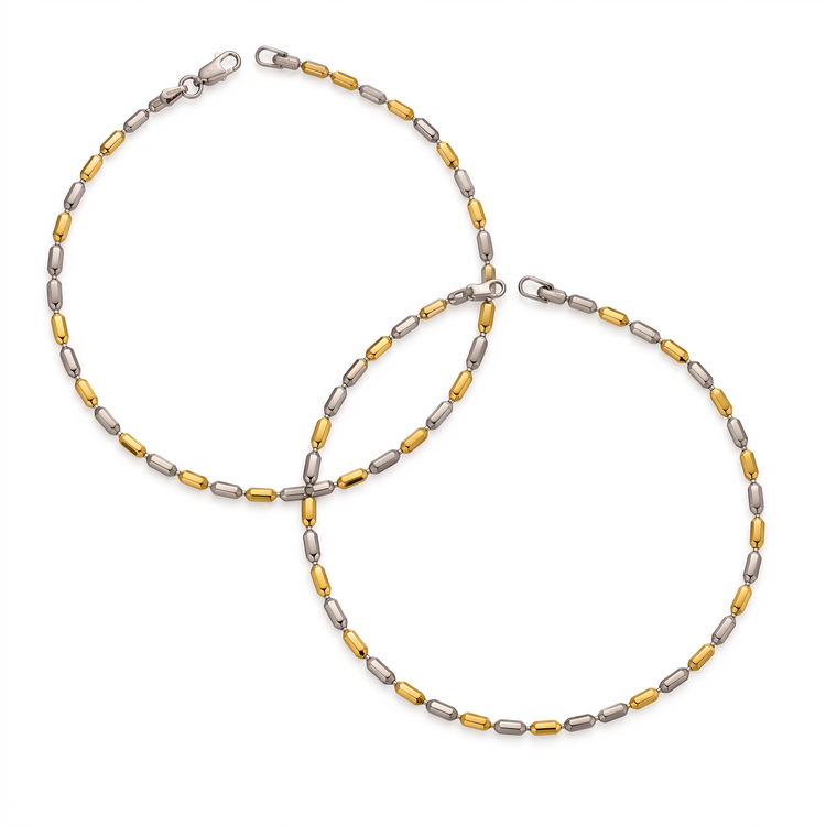 925 Silver Golden Duet Bead Anklet (Pack of 2)