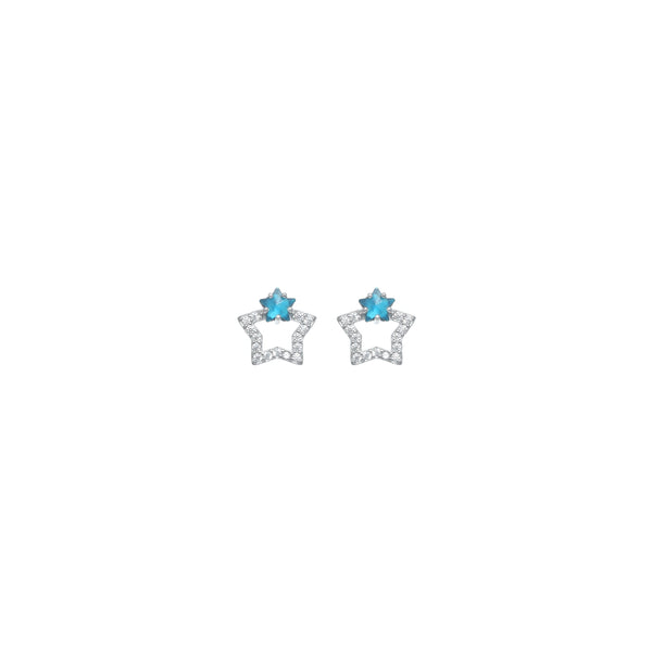 925 Silver Aquamarine Star Studs for Baby
