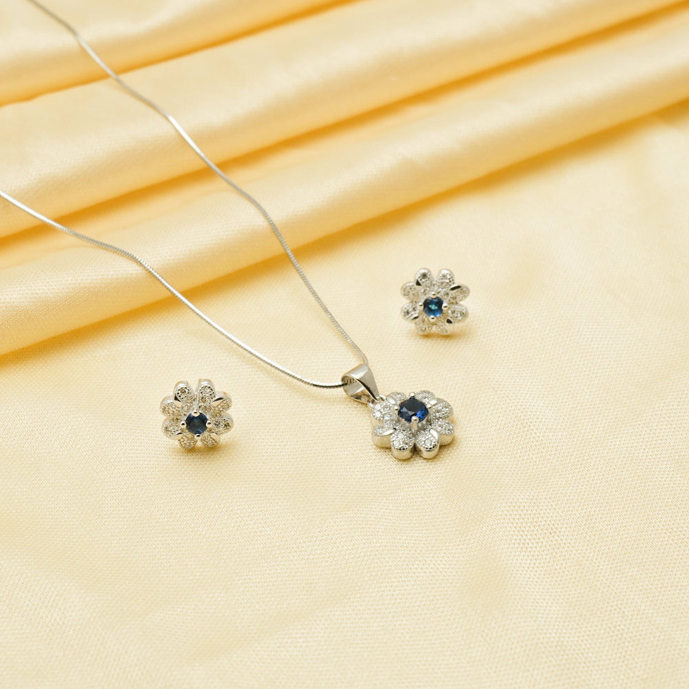 925 Silver Blue Blossom Chain Pendant - 925 sterling silver pendant by Tassya Silver