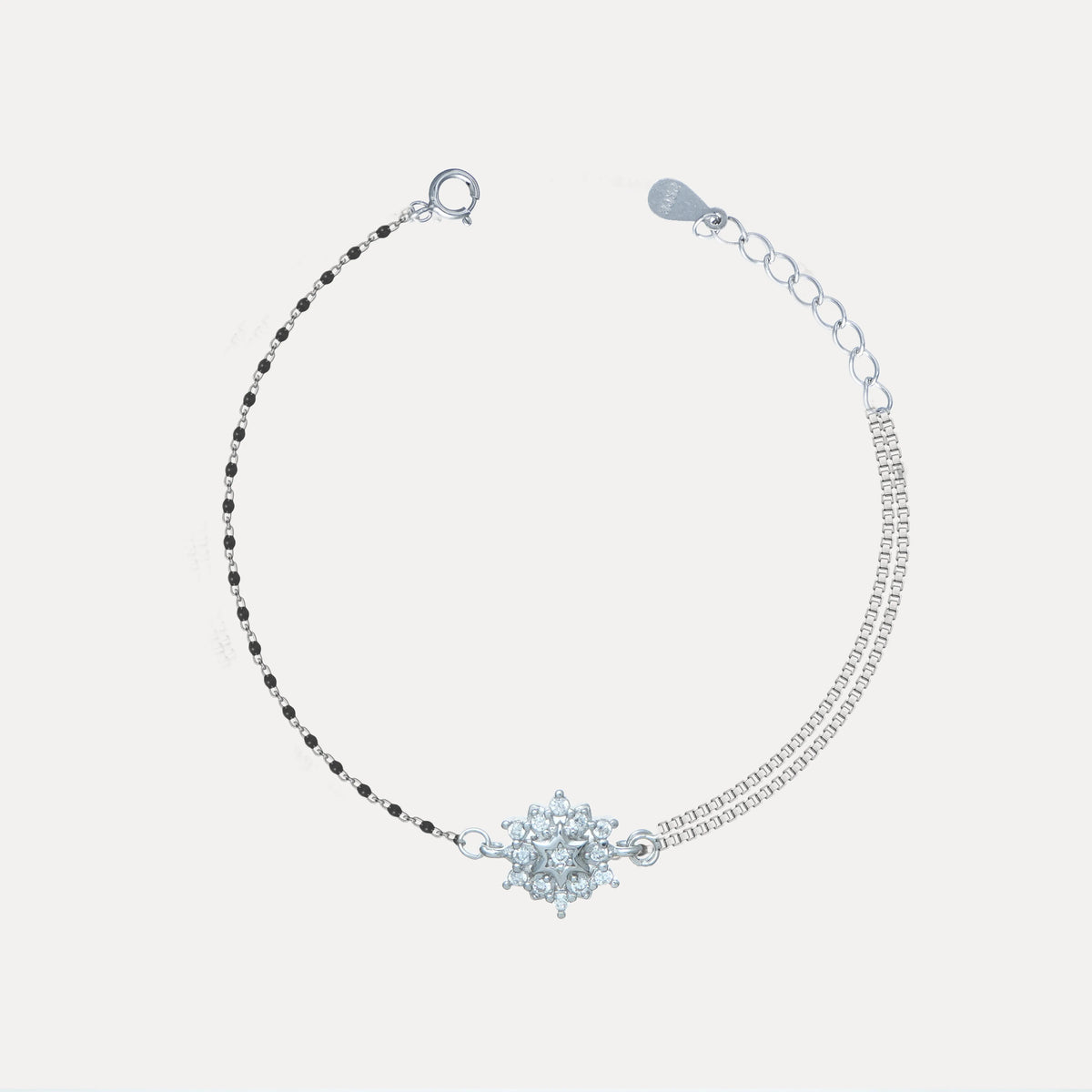 925 Silver Diamond Floral Mangalsutra Bracelet - 925 sterling silver mangalsutra by Tassya Silver