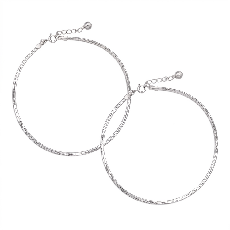 925 Silver Sleek Herringbone Anklet (Pack of 2)
