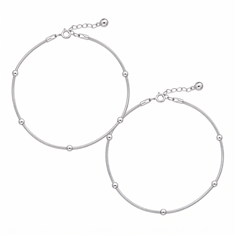 925 Silver Starlit Orbit Bead Anklet (Pack of 2)