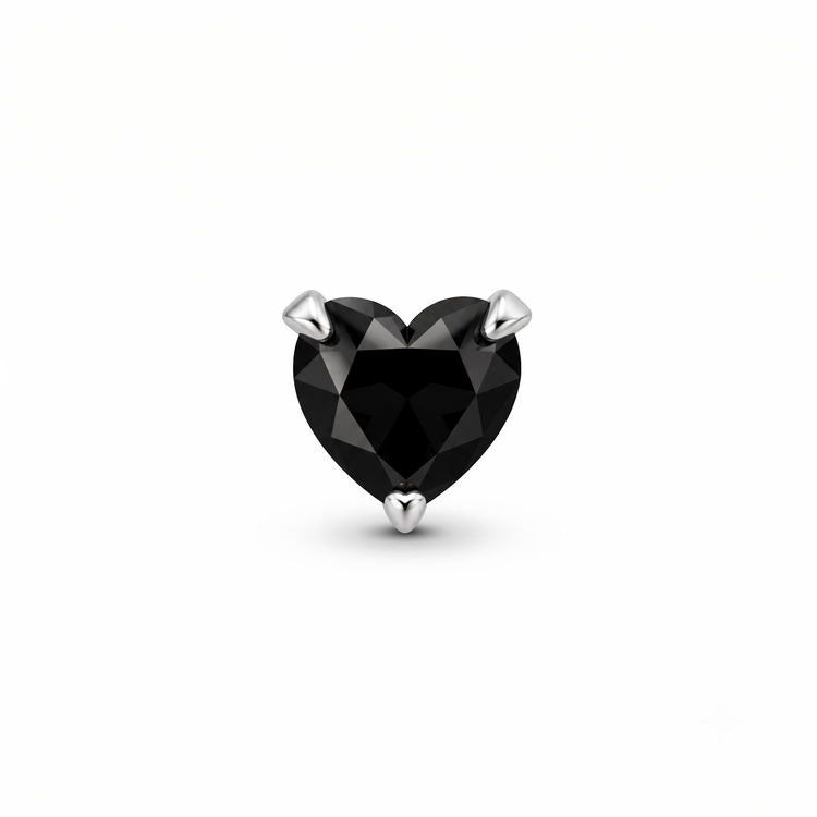 925 Silver Midnight Heart Men’s Large Stud Earrings