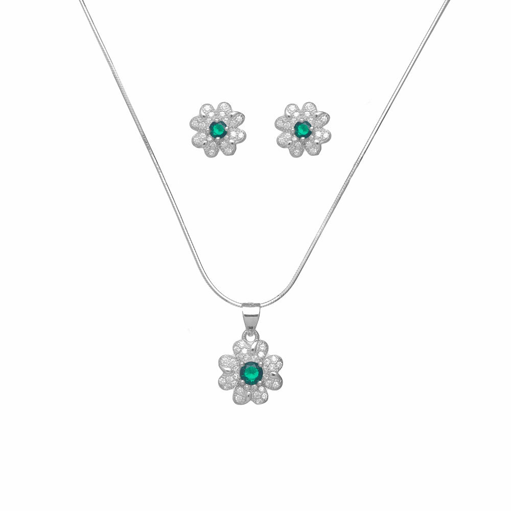925 Silver Green Blossom Chain Pendant - 925 sterling silver pendant by Tassya Silver