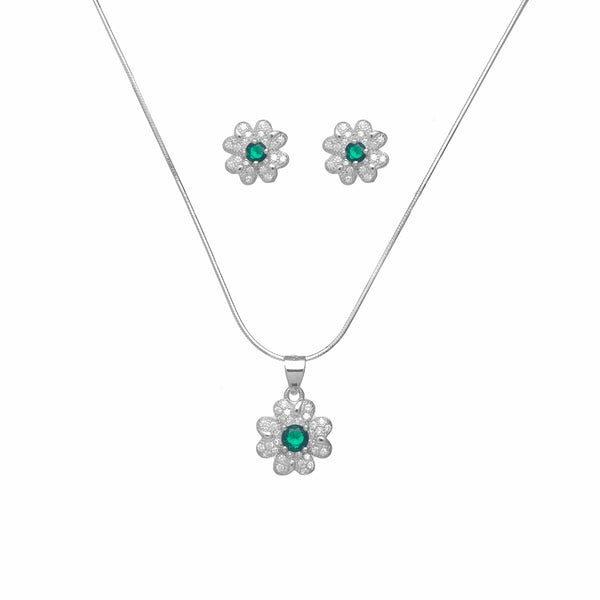 925 Silver Green Blossom Chain Pendant