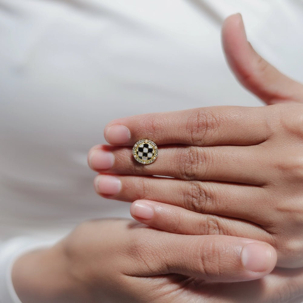 925 Silver Gold Checkered Halo Baby Studs - 925 sterling silver earrings by Tassya Silver