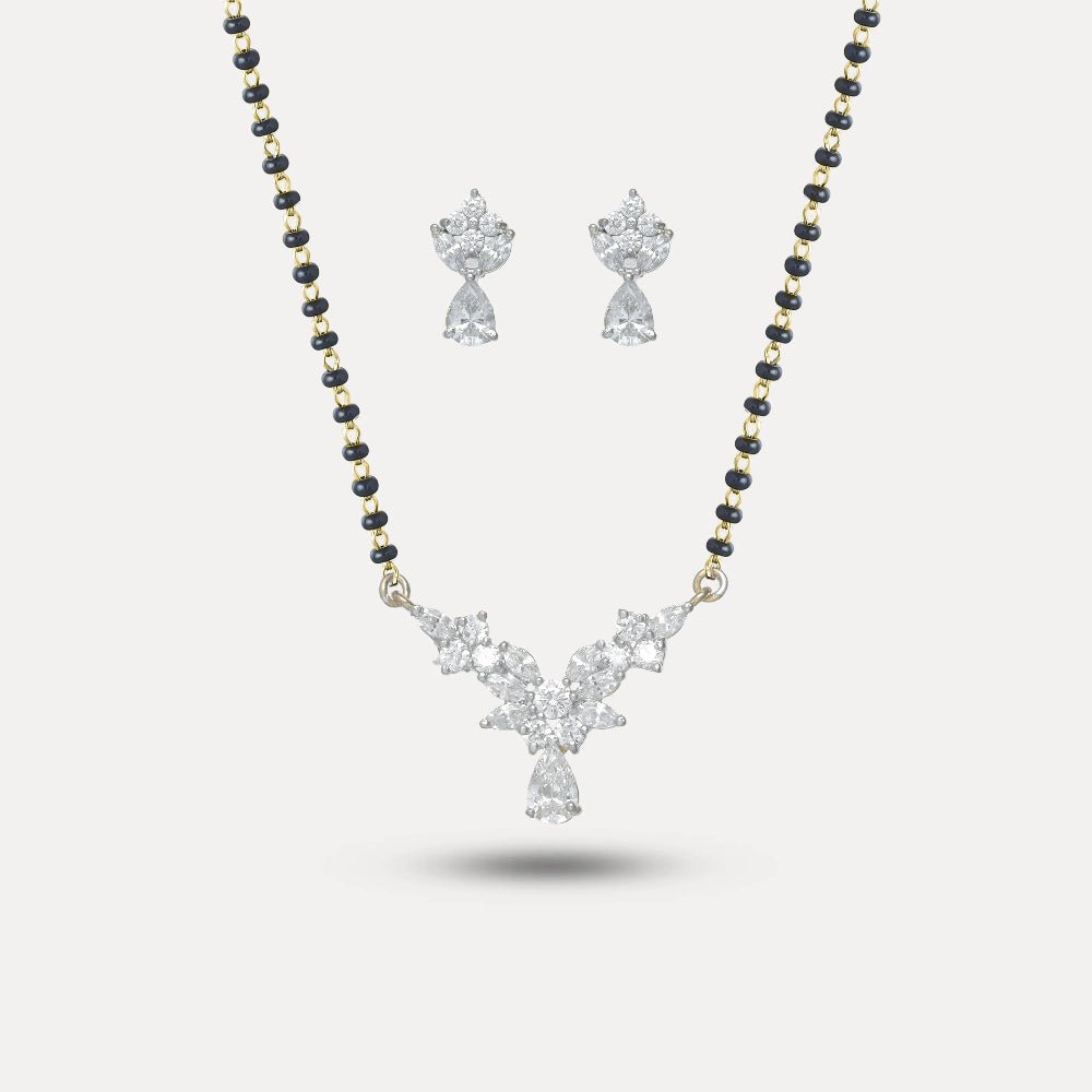 925 Silver Gold Crystal Harmony Mangalsutra Set - 925 sterling silver mangalsutra by Tassya Silver
