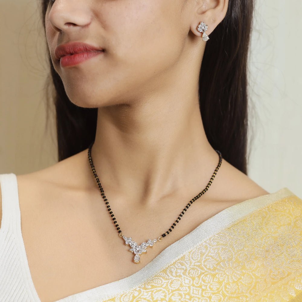 925 Silver Gold Crystal Harmony Mangalsutra Set - 925 sterling silver mangalsutra by Tassya Silver