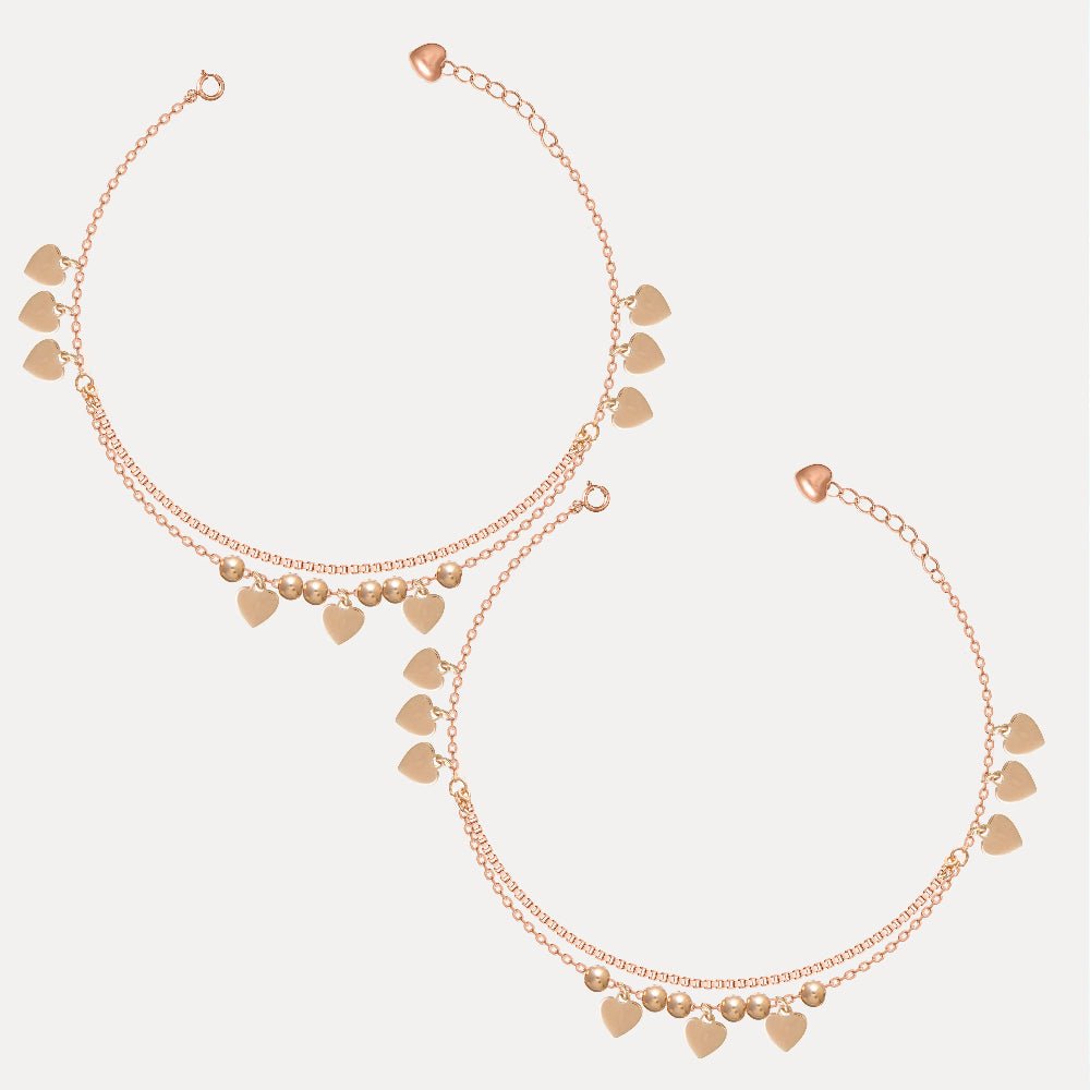 925 Silver Golden Love Charm Anklet - 925 sterling silver anklet by Tassya Silver