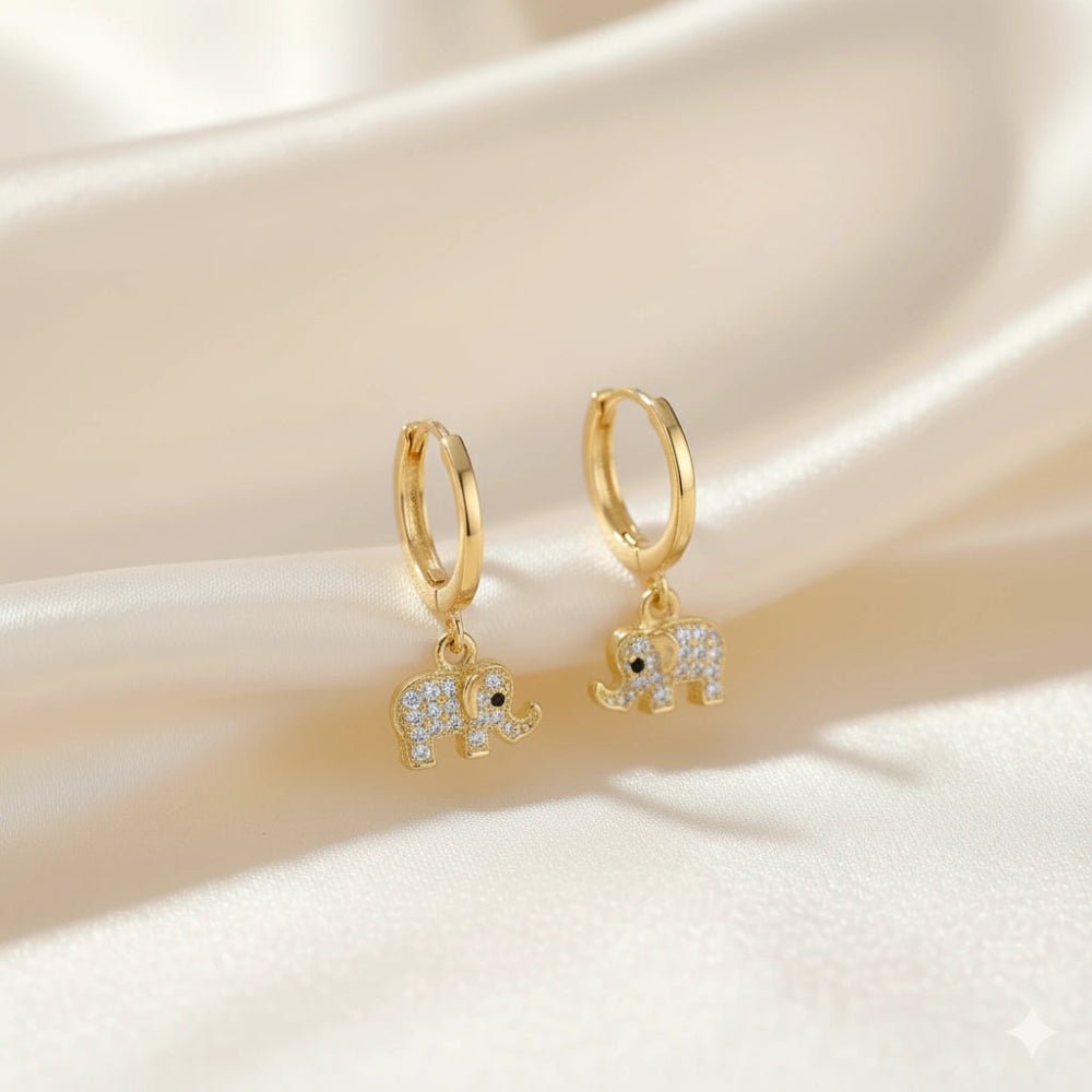 925 Silver Gold Lucky Elephant Baby Hoops - 925 sterling silver earrings by Tassya Silver